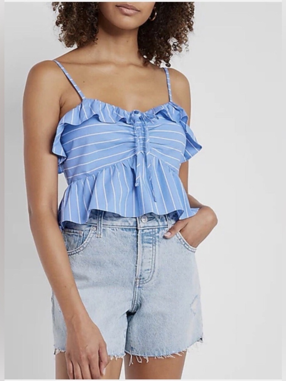 Express Blue & White Striped Spaghetti Strap Blouse NWT